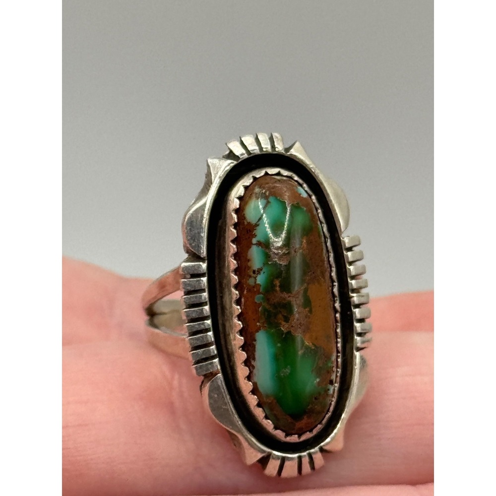 Vintage Southwestern Sterling Silver Signed Turquoise Ring Size 7 READ
